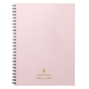 Caderno Espiral Nome Elegante Mínimo Dourado Mínimo Cor-de-rosa-ro