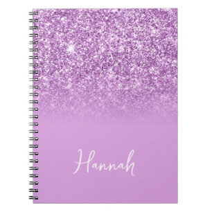 Caderno Espiral Nome em Letra Cursiva com Efeito Ombre de Glitter