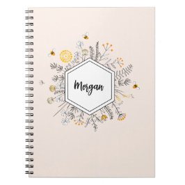 Caderno Espiral Nome Floral Personalizado do Hexágono