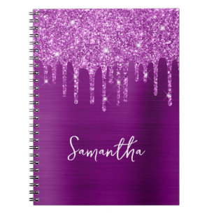 Caderno Espiral Nome Glam Glitter Roxo Gotejante