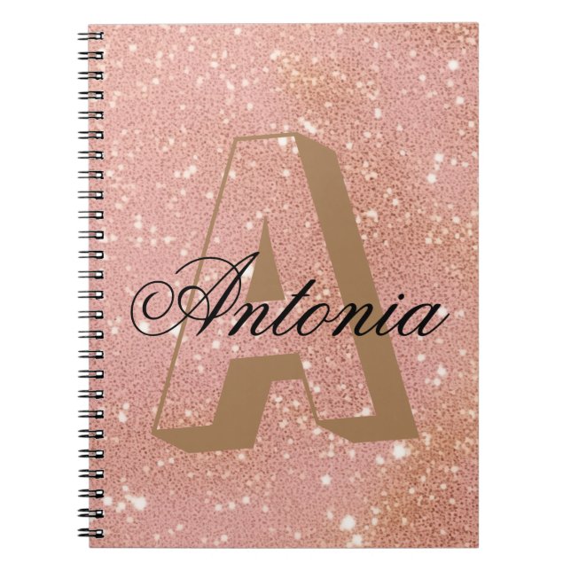 Caderno Espiral Nome & inicial da rosa cor-de-rosa (Frente)