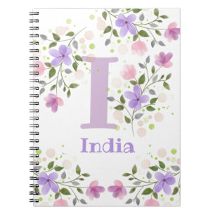 Caderno Espiral Nome inicial de adição Índia com Flores