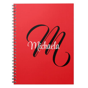 Caderno Espiral Nome inicial do monograma moderno minimalista verm