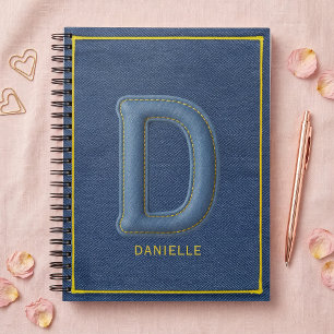 Caderno Espiral Nome Letra D Monograma em Ginga Azul Falso
