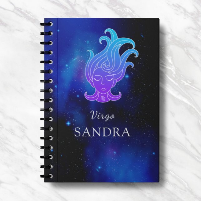 Caderno Espiral Nome mágico com o símbolo Zodiac do notebook Virgo (Criador carregado)