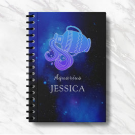 Caderno Espiral Nome mágico com signo Zodíaco Notebook Aquário