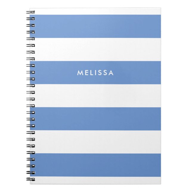 Caderno Espiral Nome minimalista brilhante azul e branco (Frente)