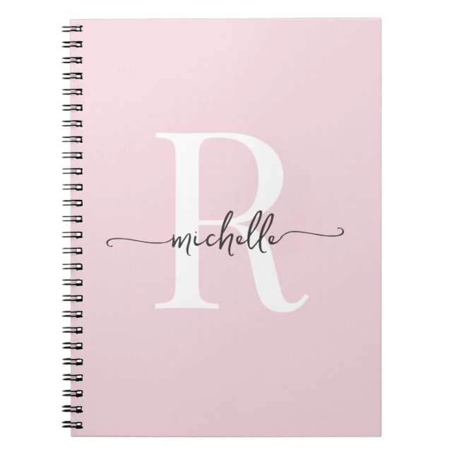 Caderno Espiral Nome Monograma com Fonte Moderna Rosa Blush Menina (Frente)