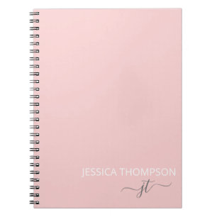 Caderno Espiral Nome Monograma Feminino de Letra Simples Rosa Clar