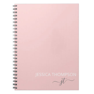 Caderno Espiral Nome Monograma Feminino de Letra Simples Rosa Clar