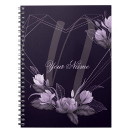 Caderno Espiral Nome Monograma Frame Geométrico Violeta Floral Rox