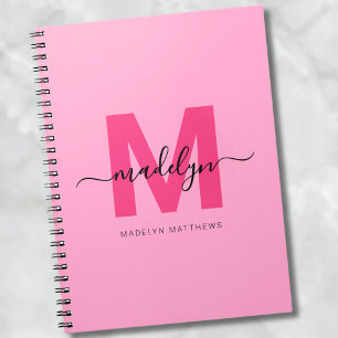 Caderno Espiral Nome Monograma Inicial Personalizado Rosa Menina