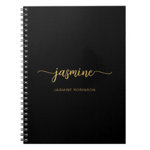 Caderno Espiral Nome Monograma Moderno em Grafite Feminino Script