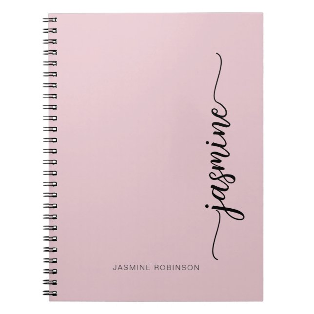 Caderno Espiral Nome Monograma Moderno em Rosa com Letra Manuscrit (Frente)
