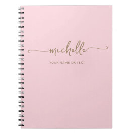 Caderno Espiral Nome Monograma Moderno em Script Dourado Rosa Blus