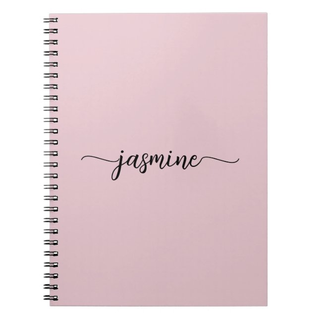 Caderno Espiral Nome Monograma Moderno em Script Rosa de Borracha  (Frente)