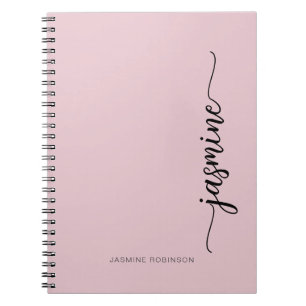 Caderno Espiral Nome Monograma Moderno em Script Rosa Menina 