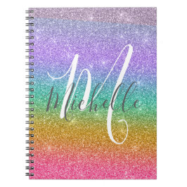 Caderno Espiral Nome Monograma Personalizado com Brilho Falso Arco