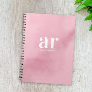 Caderno Espiral Nome monograma rosa aquarela Elegante Minimalista