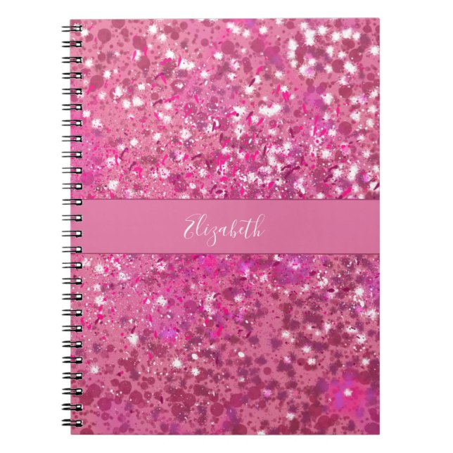 Caderno Espiral Nome Monograma Rosa Quente Brilho Faísca Menina (Frente)