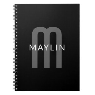 Caderno Espiral Nome Monogramado com Visual Moderno   Preto Cinza 