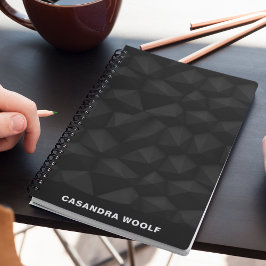 Caderno Espiral Nome Monogramado Geométrico Básico Preto