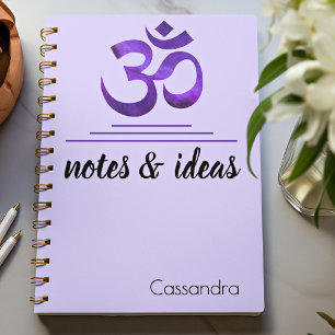 Caderno Espiral Nome, Notas e Ideias Símbolo Om Roxo Notebook