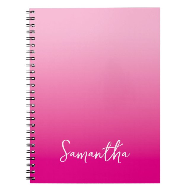 Caderno Espiral Nome Ombre Script Rosa Claro e Quente (Frente)