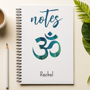 Caderno Espiral Nome, Padrão de Peste Aqua Símbolo Om Notebook