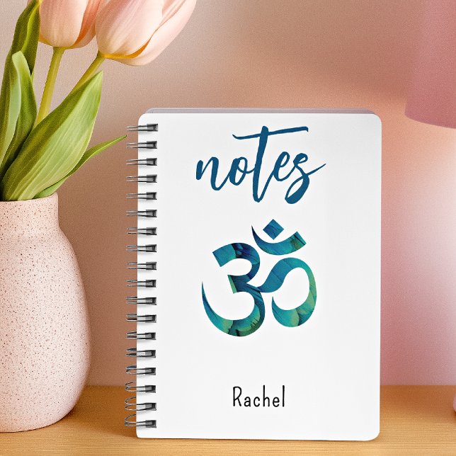 Caderno Espiral Nome, Padrão de Peste Aqua Símbolo Om Notebook (Criador carregado)