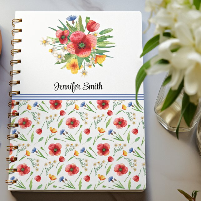 Caderno Espiral Nome, papagaios vermelhos, Espiral de flores silve (Criador carregado)
