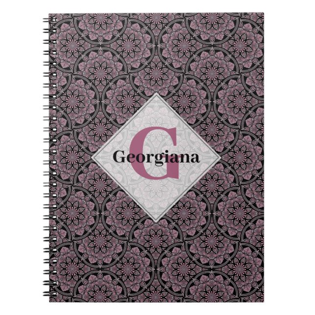 Caderno Espiral Nome Personalizado 1920 Dusky Rosa Floral Fronds M (Frente)