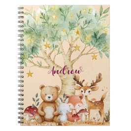Caderno Espiral Nome Personalizado Animais Florestais Caprichosos