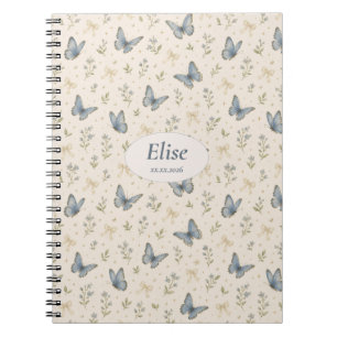 Caderno Espiral Nome Personalizado Arco Borboleta Azul Presente Fl