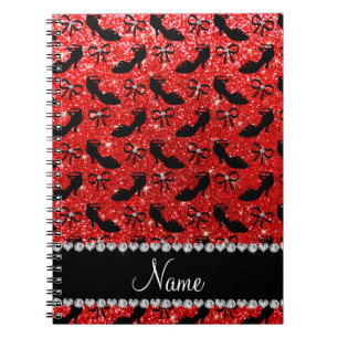 Caderno Espiral Nome personalizado arco rico neon red glitter calç