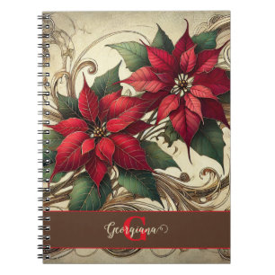 Caderno Espiral Nome Personalizado Art Nouveau Poinsettia de Natal