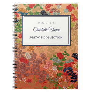 Caderno Espiral Nome Personalizado Arte Floral Japonesa Vintage