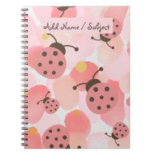 Caderno Espiral Nome Personalizado/Assunto Ladybug Pastel Watercol