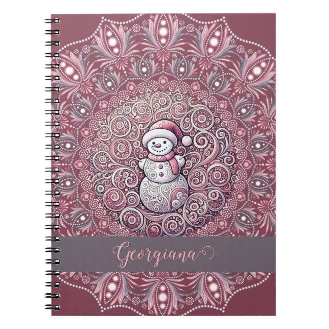 Caderno Espiral Nome Personalizado Bastante Quente Snowman Mandala (Frente)