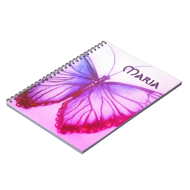 Caderno Espiral Nome personalizado Bela borboleta Notebook (Left Side)