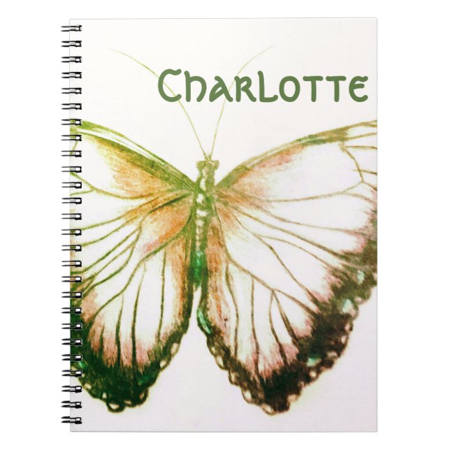 Caderno Espiral Nome personalizado Bela borboleta Notebook (Frente)