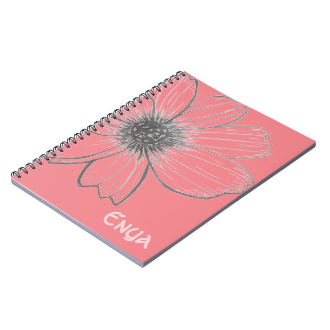 Caderno Espiral Nome personalizado Bela design do Flor Notebook (Left Side)