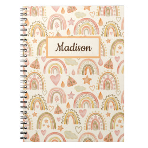 Caderno Espiral Nome Personalizado Bloco de Notas Gift Boho Rainbo