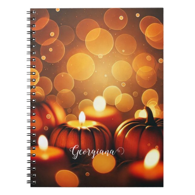 Caderno Espiral Nome Personalizado Brilhando Efeito de Bokein Autu (Frente)