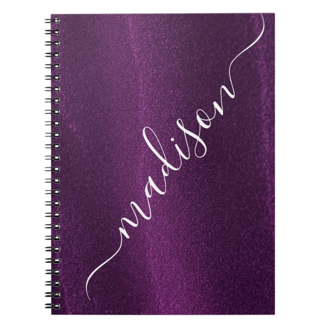 Caderno Espiral Nome Personalizado Brilho Purpura Personalizado (Frente)