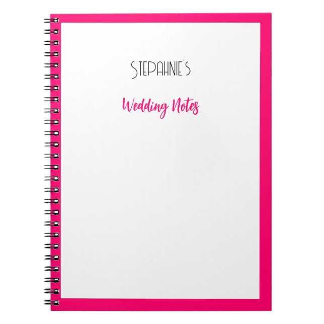 Caderno Espiral Nome Personalizado Casamento Bonito de Trendy Rosa (Frente)