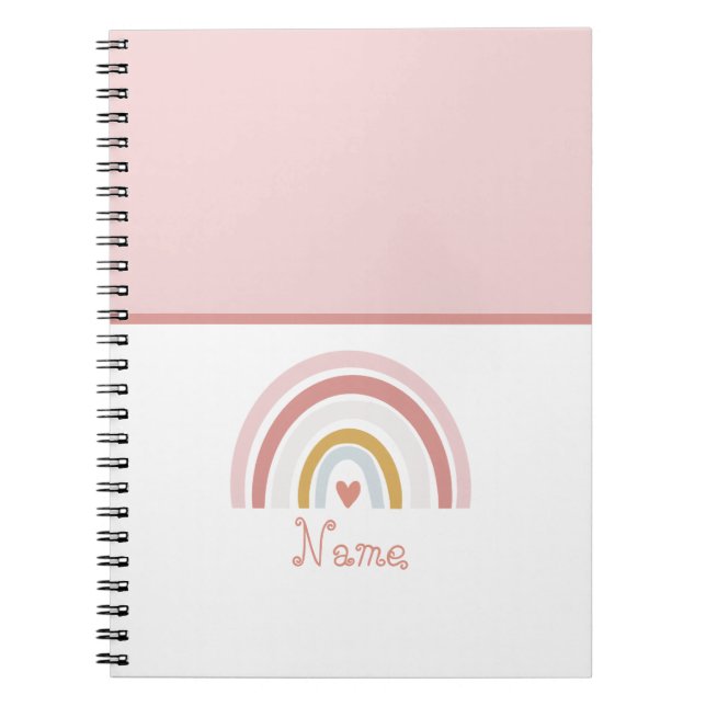 Caderno Espiral Nome Personalizado Cóctil Cor-de-Rosa Arco-Íris (Frente)