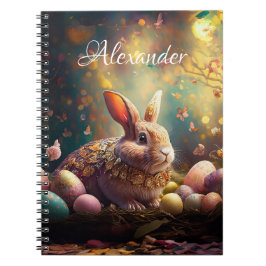 Caderno Espiral Nome Personalizado Coelho da Páscoa Feliz com ovos