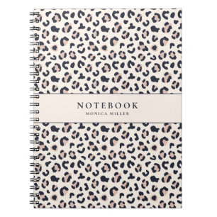 Caderno Espiral Nome personalizado cor-de-rosa de impressão leopar