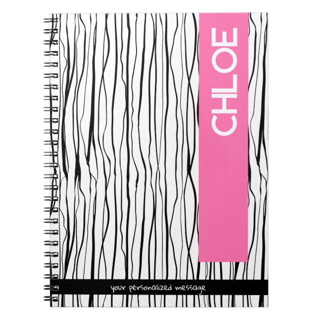 Caderno Espiral Nome personalizado, cor-de-rosa e preto (Frente)